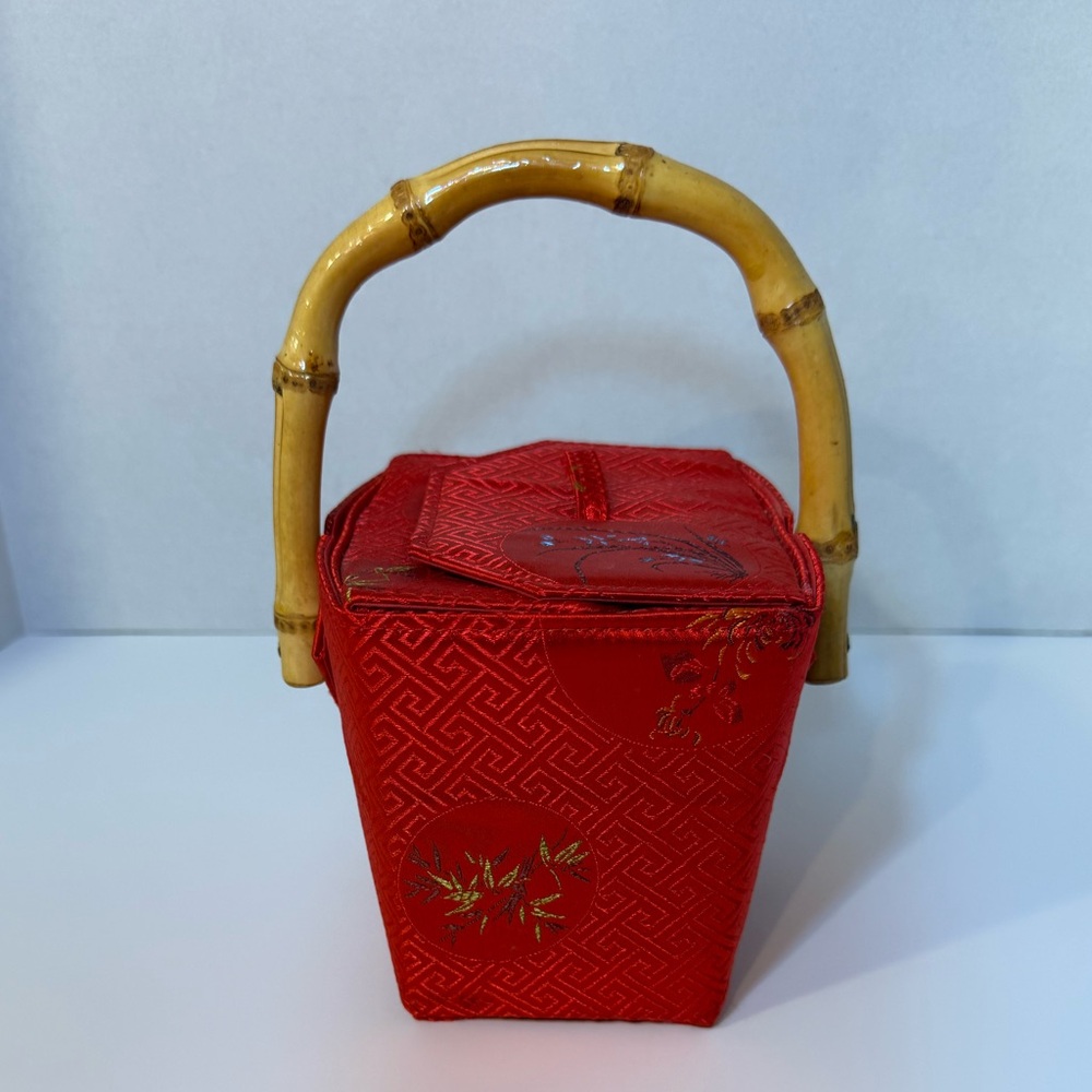 Elegant Red Bamboo Handle Bag